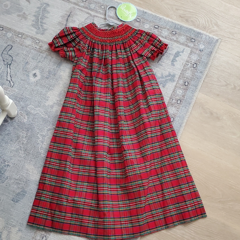 NWT Classic Whimsy Girls Red Plaid Smocked Embroidered Christmas Dress Sz7